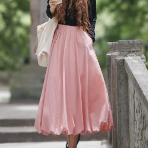 Long Slim Fit Pumpkin Skirt with Flower Buds - Sweet Jellyfish Design, Spring 2025 Women's Wrinkle-Resistant Half Skirt