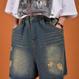 Men's Distressed Vintage Wash Five-Point Shorts - Handmade Cat Scratch Design, Trendy Summer Thin Denim Straight Fit