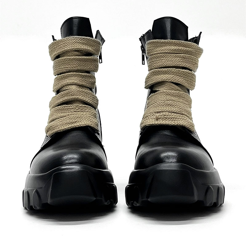 Men's Martin Boots with Side Zipper - British Punk Retro Motorcycle Boots, Thick-Soled Genuine Leather Mid-Calf Hiking Footwear