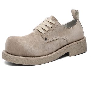 Men's Retro Brown Suede Derby Shoes with Mickey Mouse Design, Thick-Soled British Style, Trendy Oversized Footwear