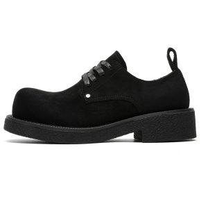 Men's Retro Brown Suede Derby Shoes with Mickey Mouse Design, Thick-Soled British Style, Trendy Oversized Footwear