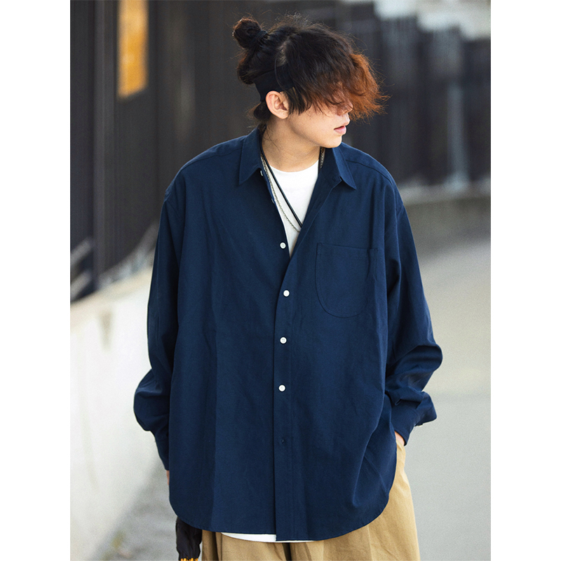 Men's Spring Japanese Retro Loose Shirt - Draped Solid Color Casual Fashion Top