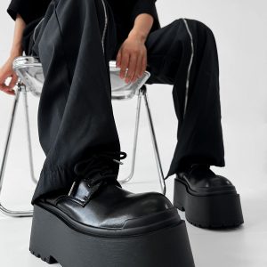 Men's Thick-Soled 10CM Height-Increasing Derby Shoes - Stylish Platform Design for a High-End, Oversized Look