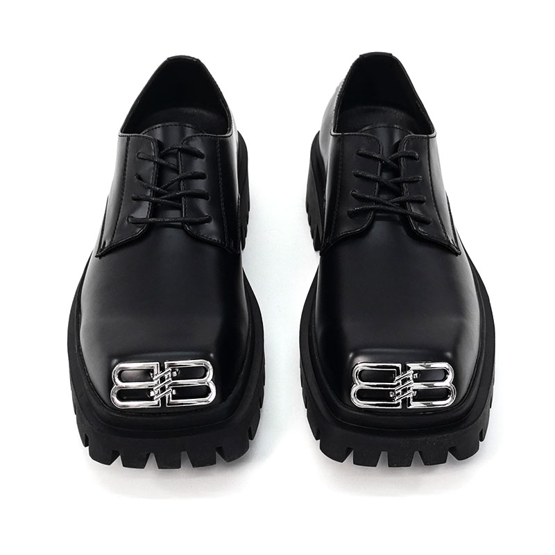 Men's Thick-Soled Height-Increasing Derby Shoes, Parisian Square Toe, Korean Style Genuine Leather, Trendy Niche Footwear