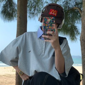 Mid-Century Vintage Style Two-Piece Polo Shirt - Short Sleeve Unisex Summer Top - Versatile Loose Fit Fashion 2025