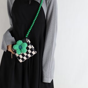 Mini Cute Checkered Floral Crossbody Phone Bag for Women - Spring/Summer Fashion, Trendy Niche Design