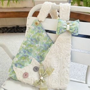 Mini Cute Chiffon Cat Underarm Bag - Spring Summer Green Daisy Crossbody Bag for Y2K Fashion Lovers
