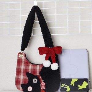Mini Red Plaid Cat Bag for Women - Cute Underarm Crossbody Bag for New Year Good Luck & Destiny - Y2K Style