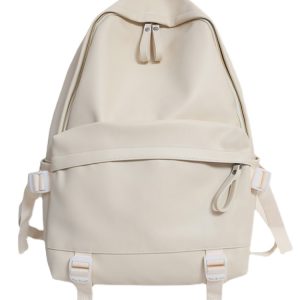 Minimalist Solid Color Soft Leather Waterproof Backpack for Women | Stylish College & High School Students