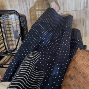 Navy Blue Polka Dot Plus Size Midi Skirt for Women - Flattering A-Line Patchwork Design, Summer 2025, Perfect for Curvy Figures