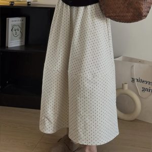 Navy Blue Polka Dot Plus Size Midi Skirt for Women - Flattering A-Line Patchwork Design, Summer 2025, Perfect for Curvy Figures