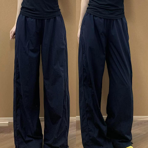 Navy Blue Women's Wide-Leg Work Pants - Loose Fit, Versatile Casual Trousers for Summer 2025, Slimming Straight-Leg Sports Style
