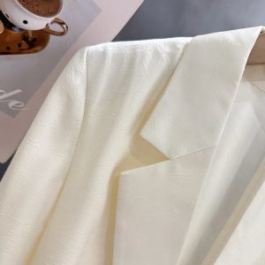 Off-White Minimalist Lace Cuff Blazer for Women - 2025 Summer Style, Imitation Acetate Textured Suit, Chic Fashion Layering Piece