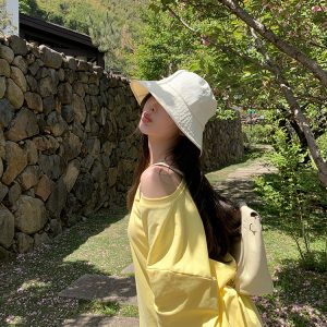 Off-White Women's Summer Quick-Dry Breathable Fisherman Hat with Drawstring for Sun Protection - Lightweight Thin Style