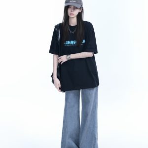 Oversized American Street Style Heavy Short-Sleeve T-Shirt for Women - 