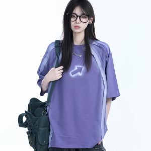 Oversized Tie-Dye Color-Blocking Short Sleeve T-Shirt for Women - Trendy Summer Top, Casual Loose Fit, Y2K Style