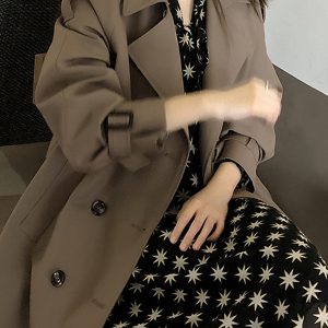 Petite Women's Mid-Length Trench Coat 2024 - Chic British Style for Spring & Autumn, High-End Korean Fashion