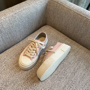Pink Genuine Leather Lace-Up Sneakers for Women - 2025 Height-Increasing Thick Sole Casual White Shoes, Versatile Comfort Style