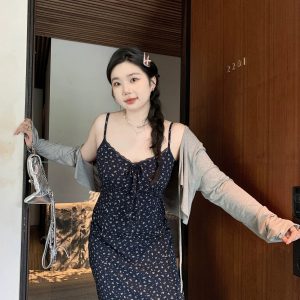 Plus Size Airy Cardigan and Camisole Dress Set - Cool Sun Protection Cover-Up for Summer, Perfect for Layering and Air Conditioning