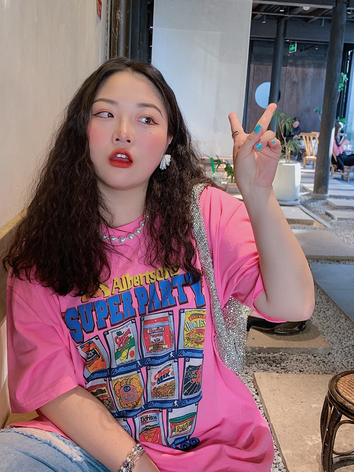 Plus Size American Vintage Printed T-Shirt for Women - Short Sleeve Loose Fit Summer 2025 Style