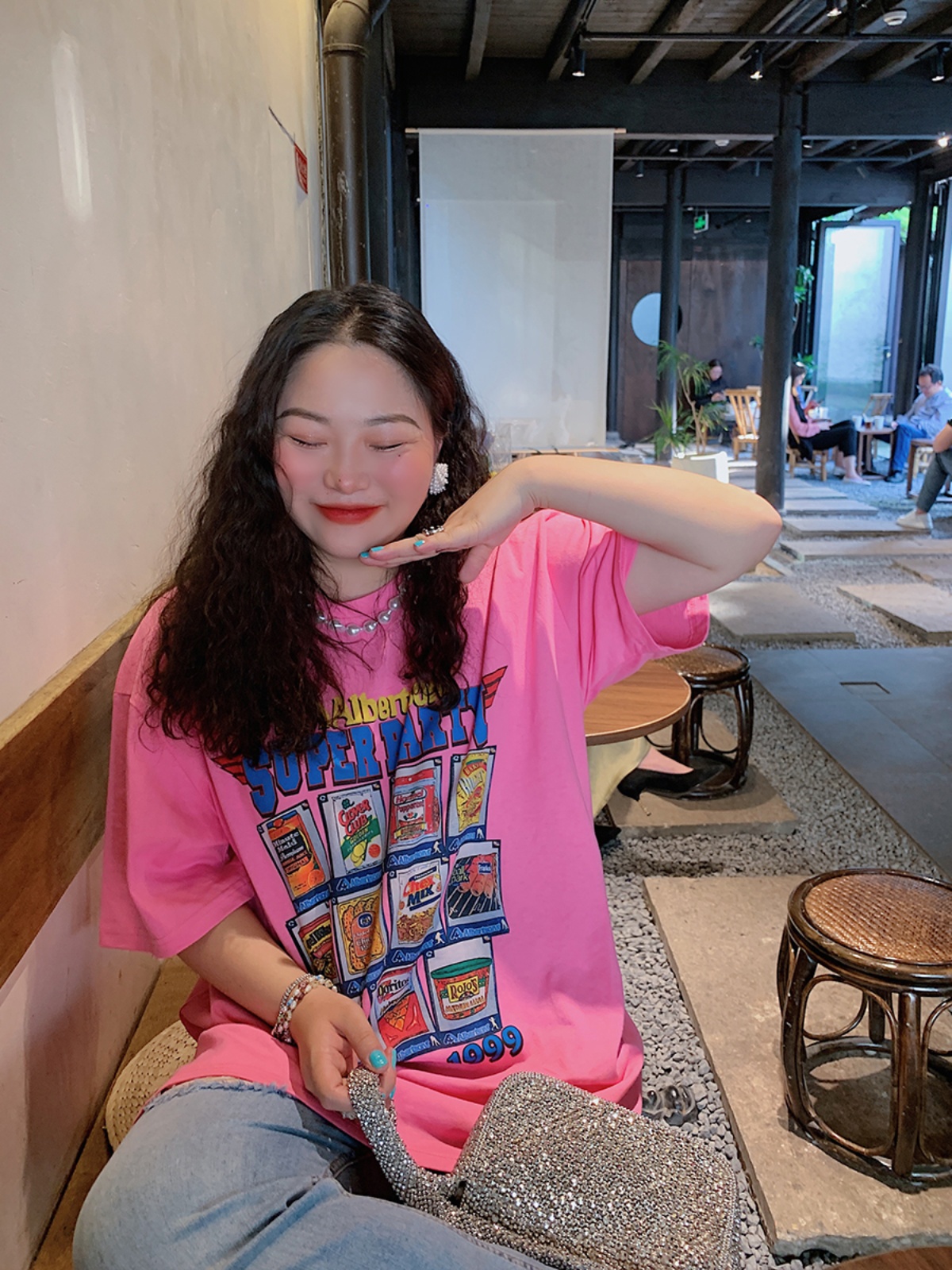 Plus Size American Vintage Printed T-Shirt for Women - Short Sleeve Loose Fit Summer 2025 Style