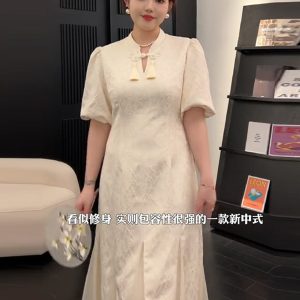 Plus-Size Chinese Style Summer Qipao Dress, Retro Mesh Splicing Skirt, Slimming National Wind Design for Plump Figures