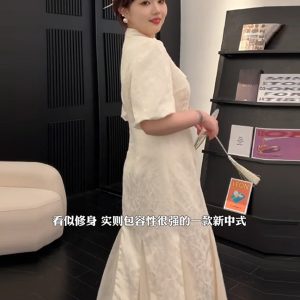 Plus-Size Chinese Style Summer Qipao Dress, Retro Mesh Splicing Skirt, Slimming National Wind Design for Plump Figures