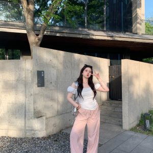 Plus Size Designer Lace One-Shoulder Top - Slimming Pleated Short T-Shirt for Summer - Trendy Chubby Style