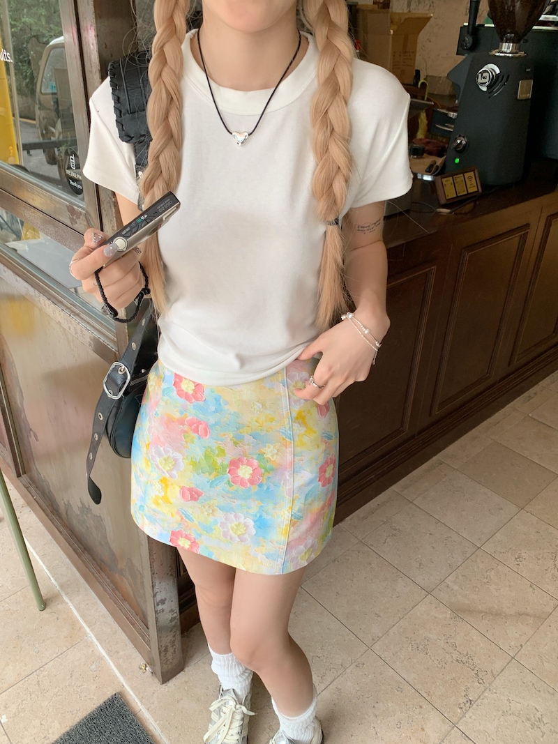 Plus Size Floral Half Skirt for Women - Summer A-Line High Waist Bodycon Short Skirt with Colorful Oil Painting Design