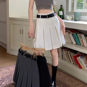 Plus Size Gray College-Style Pleated Skirt for Women, High-Waisted A-Line Short Skirt, Trendy Casual Fashion