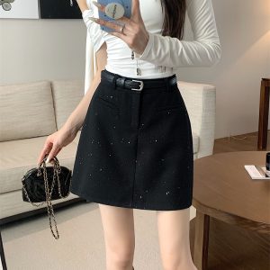 Plus Size Gray Sparkly Half Skirt for Women - High Waist A-Line, Anti-Exposure, Bodycon Short Skirt for Summer Fashion