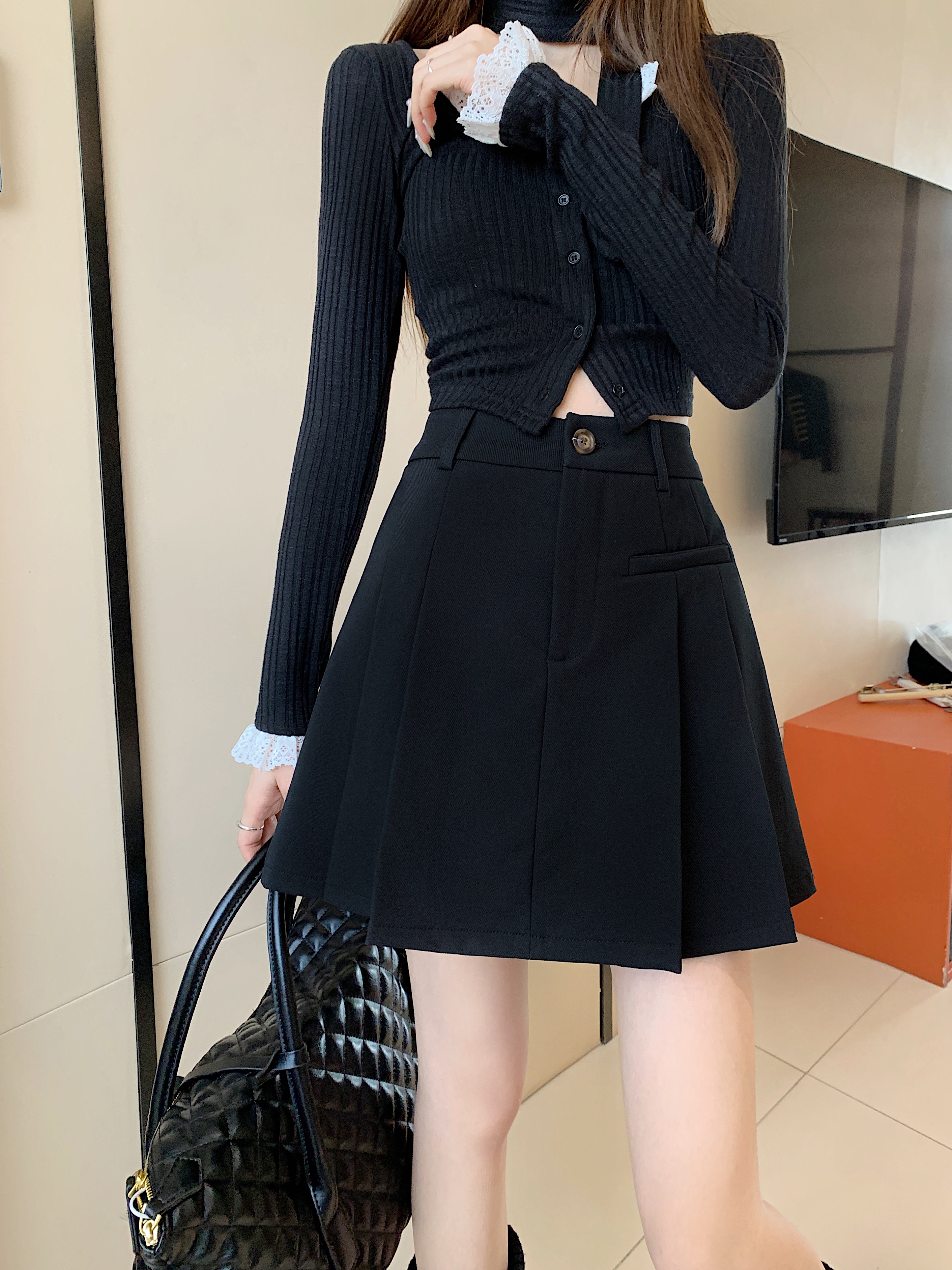 Plus-Size High-Waisted Gray Pleated Skirt for Women - A-Line Midi Skirt, Slimming College Style for Spring and Summer Wear