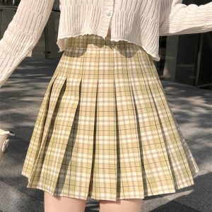 Plus Size High-Waisted Plaid Pleated Skirt for Women - 2025 Spring Summer College Style Short Skirt, Anti-Exposure Design