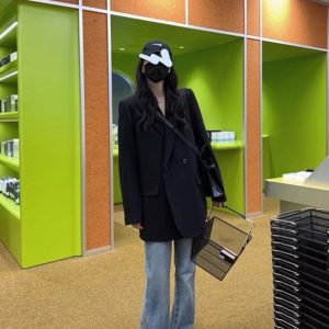 Plus Size Oversized Black Suit Jacket for Women, Casual Loose Blazer, High-End Feel, Spring Autumn 2025 Fashion