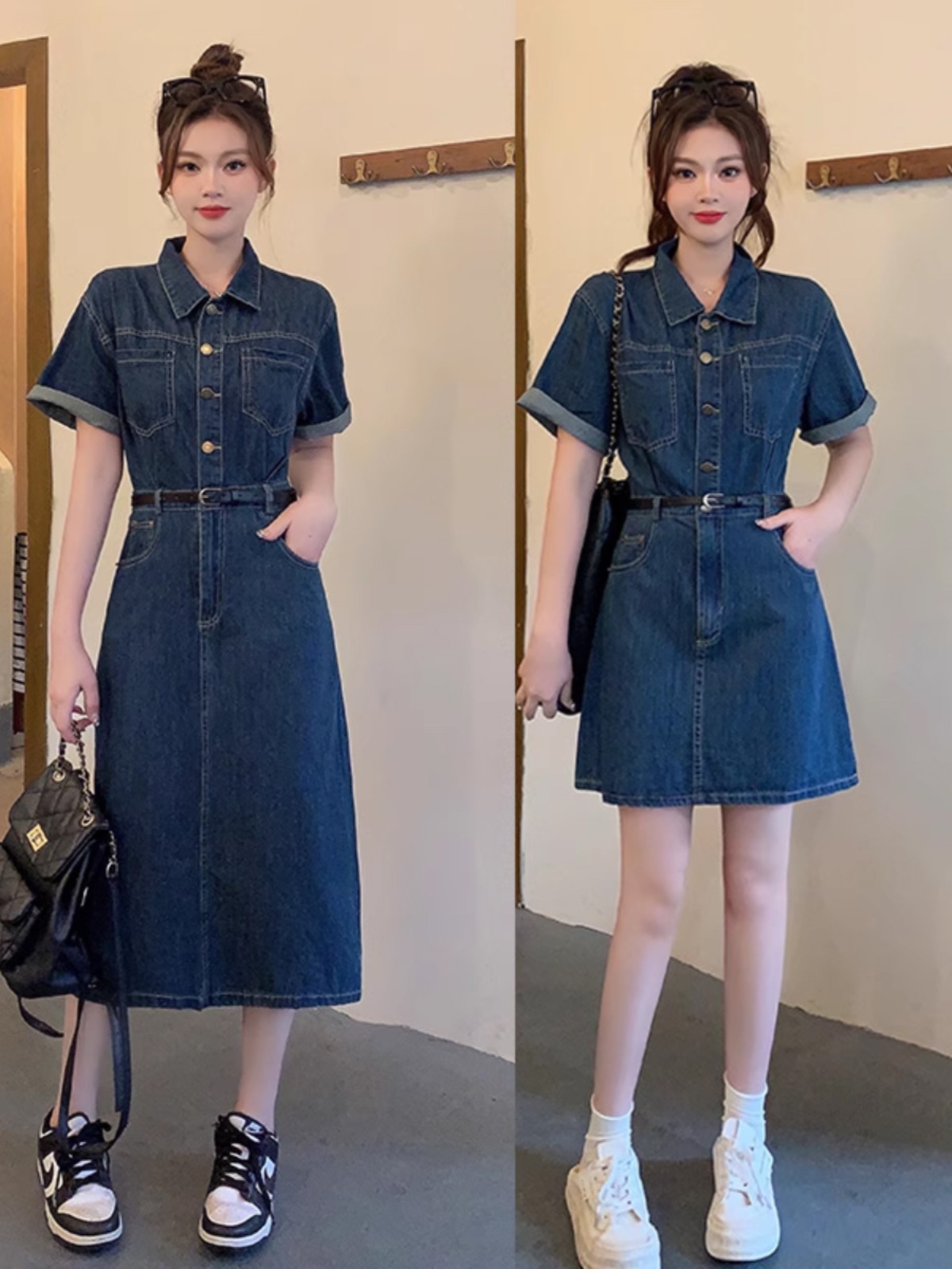 Plus-Size Vintage Denim Dress for Women, Summer A-Line Skirt, Flattering Fit, Chic Hong Kong Style, Perfect for Curvy Figures