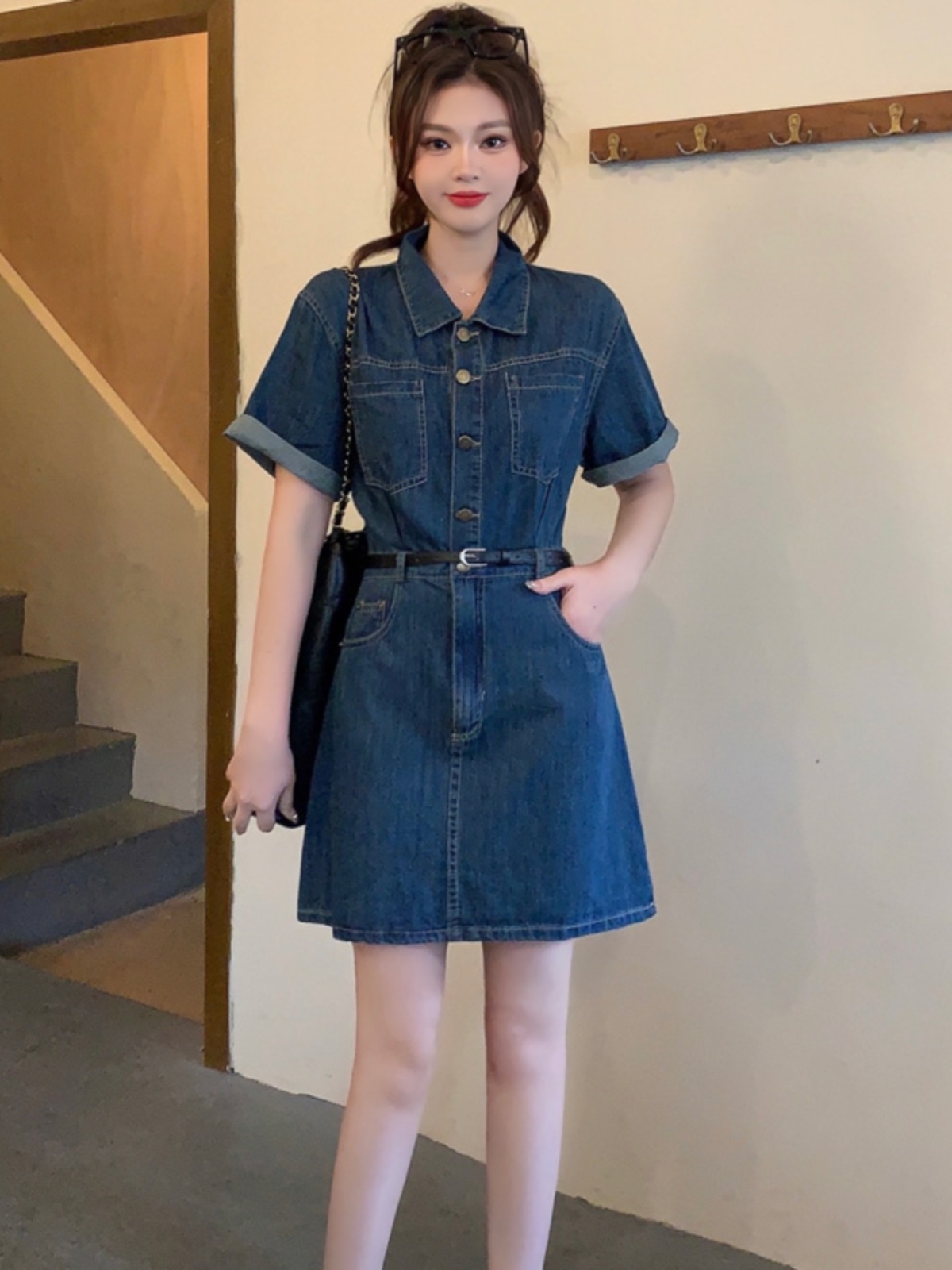 Plus-Size Vintage Denim Dress for Women, Summer A-Line Skirt, Flattering Fit, Chic Hong Kong Style, Perfect for Curvy Figures