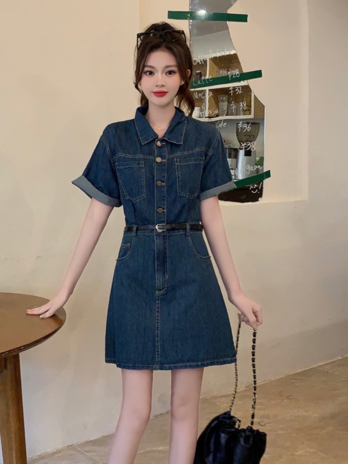 Plus-Size Vintage Denim Dress for Women, Summer A-Line Skirt, Flattering Fit, Chic Hong Kong Style, Perfect for Curvy Figures