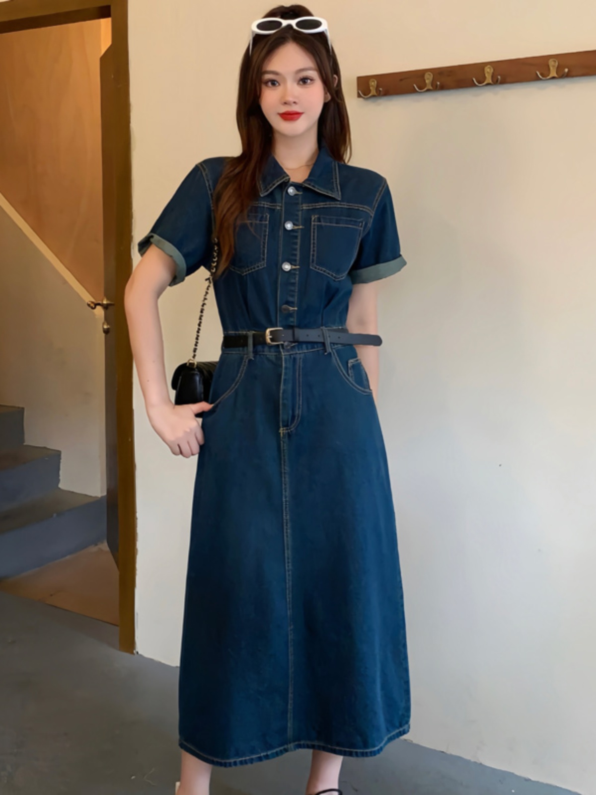 Plus-Size Vintage Denim Dress for Women, Summer A-Line Skirt, Flattering Fit, Chic Hong Kong Style, Perfect for Curvy Figures