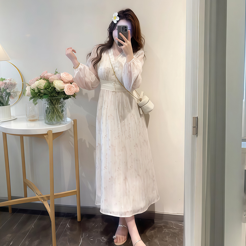 Plus-Size Women's French Vintage Lace Floral Dress - Spring Style, Waist-Cinching & Flattering for Curvy Women, Boho Chic