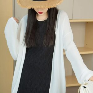 Plus Size Women's Ice Silk Sun Protection Cardigan - Lightweight Sheer Knitted Jacket for Summer Air Conditioning Cover-Up
