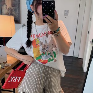 Plus Size Women's Printed Short Sleeve T-Shirt - Gold Support Design, Spring Summer 2025, Casual Base Top, Y2K Style