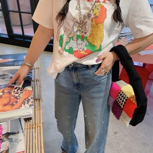 Plus Size Women's Printed Short Sleeve T-Shirt - Gold Support Design, Spring Summer 2025, Casual Base Top, Y2K Style