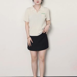 Plus Size Women's Summer Short Sleeve Ice Silk Polo Knitted Top, Slimming Design, Belly Covering, Lightweight Casual Wear