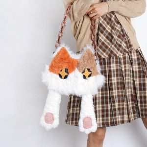 Plush Cat Crossbody Bag for Women - Soft Three-Color Face-Covering Design, Autumn/Winter Niche Style
