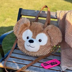 Plush Duffy Bear Big Face Bag - Versatile Cartoon Teddy Bear Doll Double Shoulder Handbag in Snow Pear Rose - Y2K Style