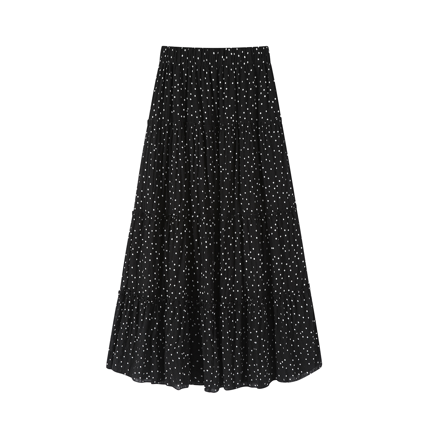 Polka Dot High-Waisted A-Line Long Skirt in Black - Flowy Summer Fashion, Y2K Style, Versatile for Any Occasion