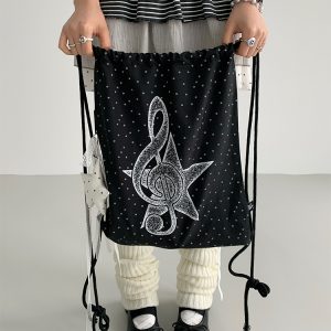 Polka Dot Print Music Note Casual Drawstring Backpack for Stylish Everyday Use