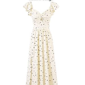 Polka Dot Short Sleeve Dress for Women - French Heart Design, Long Skirt, Summer 2025 Fashion, Cute and Trendy Look
