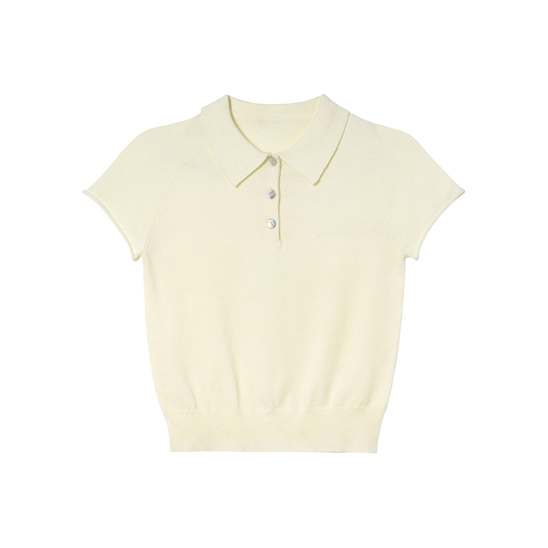 Polo Collar Raglan Sleeve Knitted Short Sleeve T-Shirt for Women - Slim Fit Summer 2025 Essential Top, Casual Chic Style