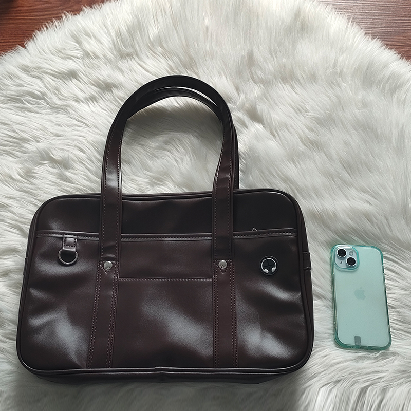 Pudding Bear Student Tote Backpack - JK Uniform Bag, Single Shoulder PU Commuter Briefcase for Laptops & Travel